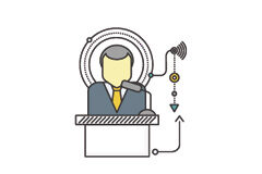 ¿Cómo puede el abogado elaborar la argumentación del informe oral? Dibujo de una persona hablando en un atril