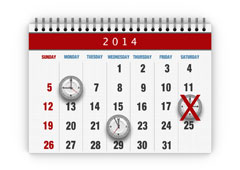 Calendario con fechas indicadas y un aspa