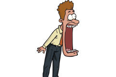 Abogado, quiero que haga lo que le digo, ¡presente la denuncia ya! Dibujo de un hombre con la boca muy abierta