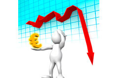 Las soluciones previas o paralelas al concurso de acreedores: una forma distinta de aproximarse a la insolvencia Gráfico descendente y un muñeco con el símbolo del euro