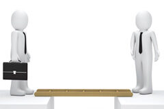 Abogado, valora a tu cliente, y darás valor a tu negocio Dos muñequitos enfrentados con una escalera enmedio