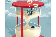 La cobertura de las vacaciones para los contratados temporales Trabajador atrapado en un reloj de arena