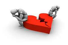 Hipoteca y divorcio: ¿quién la paga? Dos muñequitos sentando encima de un corazon rojo roto.