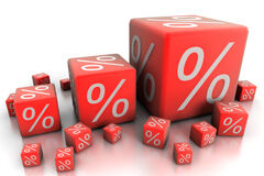 ¿Revisión o supresión de la financiación televisiva obligatoria al cine? Varios cubos rojos con símbolo de %