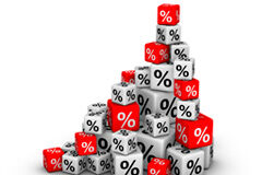 Nuevo modelo 390 de IVA Varios cubos rojos y blancos con el símbolo %