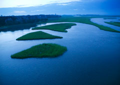 Paisaje de agua y tierra.