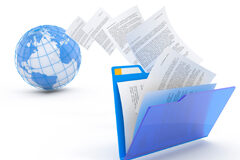 Intermediación en descargas de archivos protegidos en internet: derivación atípica Una bola del mundo de dónde salen documentos que van a un archivo