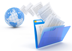 Una bola del mundo de dónde salen documentos que van a un archivo Una bola del mundo de dónde salen documentos que van a un archivo