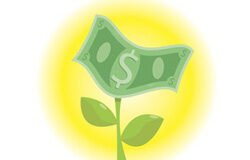 El dinero vaya y venga y con sus frutos nos mantenga Un billete naciendo de una planta.