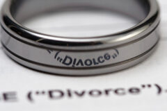 Acción de divorcio realizada por tutores de mujer en coma Una alianza donde se refleja la palabra 'divorce'