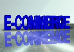 Palabra e-commerce en azul