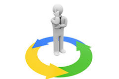 ¿Cómo asignamos los asuntos del despacho? Un muñequito pensativo dentro de un círculo hecho con flechas.