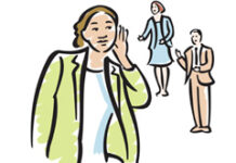 Llega un nuevo cliente criticando a su anterior abogado. ¿Cómo debemos actuar? Dibujo de una persona escuchando a otras dos mientras hablan