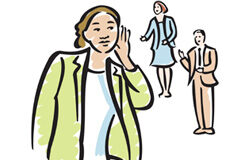 Llega un nuevo cliente criticando a su anterior abogado. ¿Cómo debemos actuar? Dibujo de una persona escuchando a otras dos mientras hablan