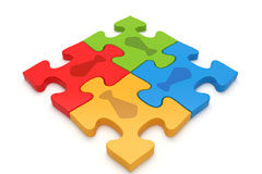 Visión, misión … y estrategia del despacho Fichas de puzzle de colores.