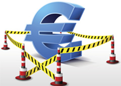 Símbolo de euro rodeado por conos y una cinta