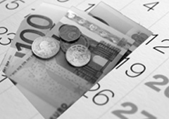 Euros sobre una imagen de un calendario