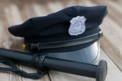 Policía local por usurpación Una gorra y una porra de policía