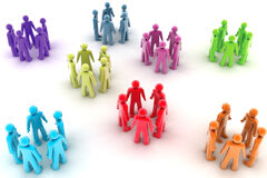 ¿Institucionalizar la información al legislador, sí o no? Diferentes grupos de gente(figuras) y cada grupo de distinto color