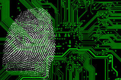 Reconocimiento facial en Facebook y Privacidad Una huella dactilar de un dedo sobre una imagen de redes de ordenador