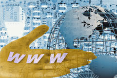 La AEPD estrena nueva sede electrónica Fondo bola del mundo con datos y una mano de color amarillo