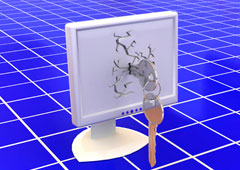 Una pantalla de ordenador con una llave incrustada.