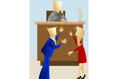 A vueltas con el nuevo juicio verbal: ¿puede el demandado rebelde solicitar vista? Dos abogados discutiendo delante del juez