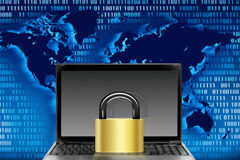 Análisis del impacto sobre la protección de los datos de carácter personal en el proyecto de reglamentación europea Un mapamundi y un portátil con un candado