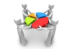 «Competencia desleal: ¿Seguridad jurídica o justicia en el mercado? « Unos mucñecos sujetando los segmentos de un quesito de porcentajes