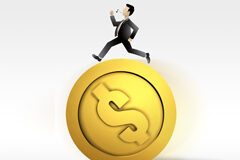 Principales novedades fiscales de la nueva Ley de Emprendedores Sobre una moneda grande un muñequito vestido de traje