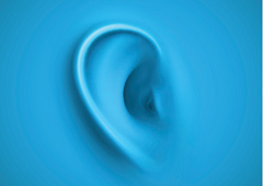 Una oreja de color azul