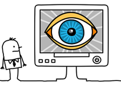 El dibujo de un ordenador y en la pantalla un ojo azul