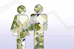 Pactos prematrimoniales. Vivienda familiar Dos muñecos de papel de dinero