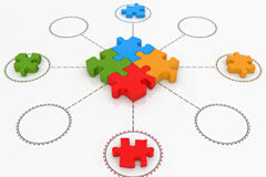 La Simplificación de las Obligaciones de Información y Documentación de Fusiones y Escisiones de Sociedades de Capital Cuatro piezas de puzzle juntas y otras cuatro separadas