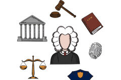 Solicitudes de datos efectuadas por la policía judicial sin mandamiento judicial o requerimiento previo del Ministerio Fiscal Ley, juez e iconos de justicia