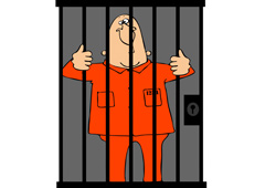 El dibujo de un preso vestido con mono naranja en una celda