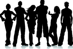 Bandas urbanas Siluetas de un grupo de gente joven