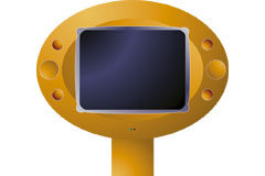 Startups: el fenómeno del Media for Equity Una ilustración futurista TV en color naranja con un stand