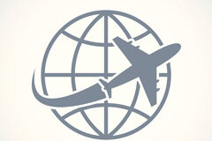 Derechos de los pasajeros con movilidad reducida (PMR) ante las compañías aéreas Dibujo de un avión alrededor del mundo