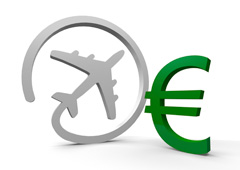 Avión y símbolo del euro