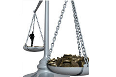 Creación de un nuevo registro de sentencias firmes de impagos de rentas de alquiler Una balanza con un hombre y monedas