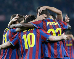 El Barça celebrando un gol. El Barça celebrando un gol.