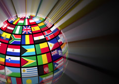 Una bola del mundo hecha con banderas