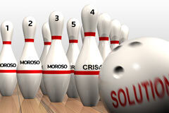 Cómo poner fin a la morosidad en las comunidades de propietarios bolos numerados con la palabra 'moroso' y una bola con la pababra 'solutions'