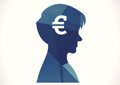 Silueta de una persona con un símbolo de euro en la cabeza Silueta de una persona con un símbolo de euro en la cabeza