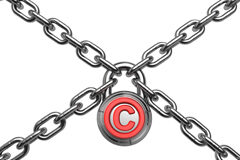 Marca Nacional, Marca Comunitaria y Marca Internacional. Alcance de la protección que otorgan dichos signos distintivos a sus titulares De cada esquina de la foto salen cadenas y en medio se unen a un candado con el símbolo del 'copyright'