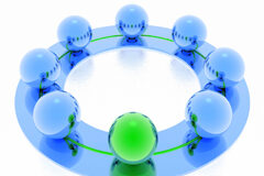 Los socios minoritarios pueden separarse de la sociedad cuando la misma decida no distribuir dividendos Canicas de color azul excepto una de color verde formando un círculo