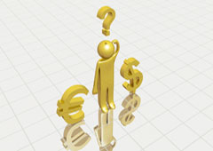 Un muñequito con los logos del euro y el dólar. Un muñequito con los logos del euro y el dólar.