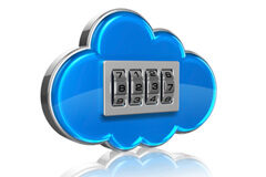 Protección de datos ante la contratación de servicios cloud computing Una dibujo en tridimensiona, un nube azul con un candado