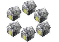 Haciendo un círculo unas casas de papel hechas con billetes Haciendo un círculo unas casas de papel hechas con billetes